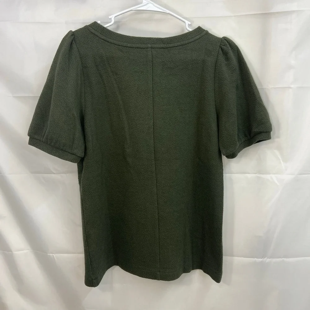 LOFT women's‎ olive green puff sleeve thick kit relaxed Crewcut blouse casual S